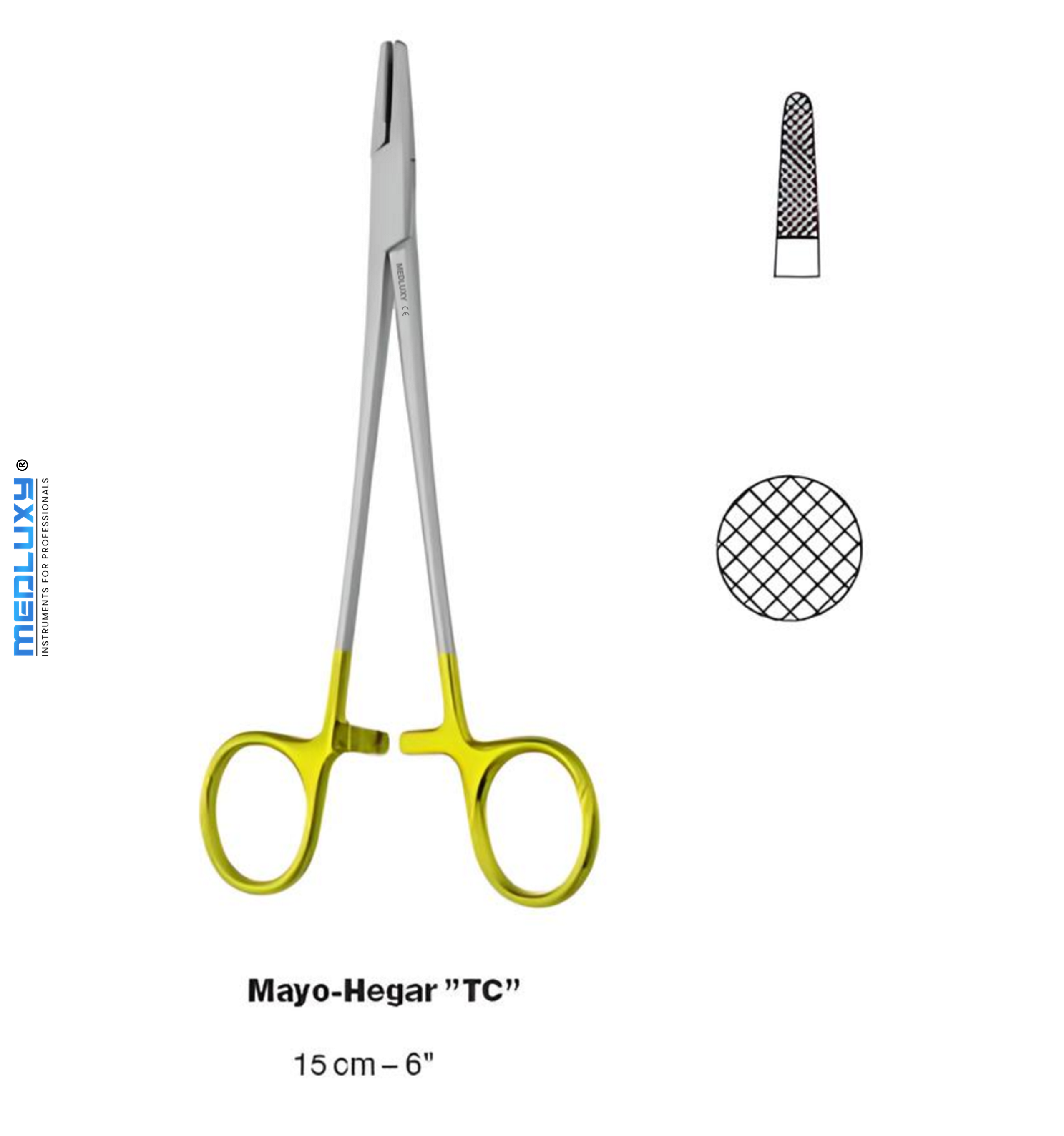 Medluxy - Naaldvoerder Mayo-Hegar - 15cm - Recht - Versterkt met Tungsten Carbide (Wolfraam) - M-0101 (Verpleegkunde, EHBO, Klemschaar, Klemtang, Needle Holder Forceps)